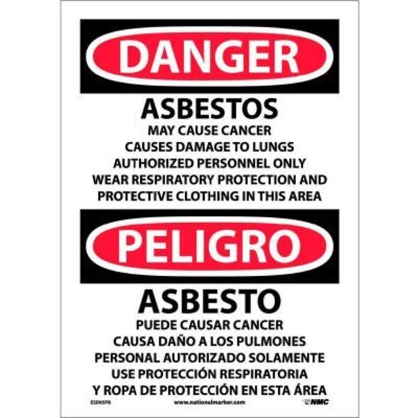 National Marker Co Bilingual Vinyl Sign - Danger Asbestos Cancer And Lung Disease Hazard ESD95PB